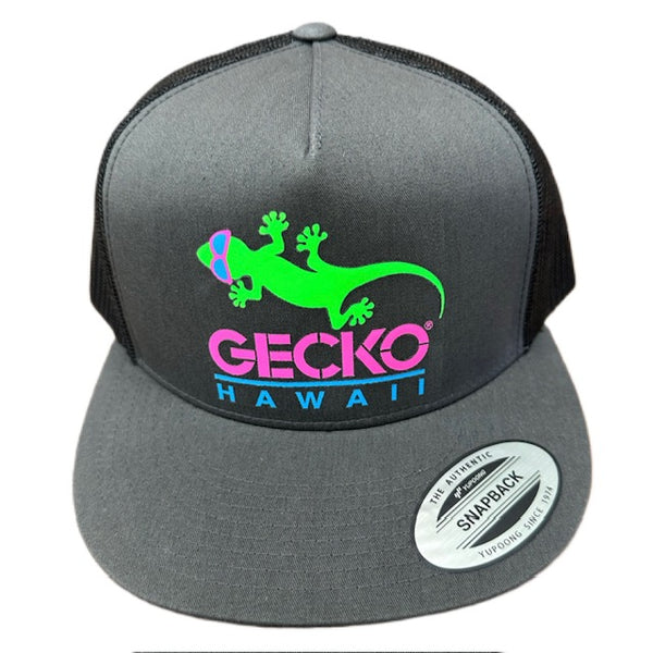 Gecko Hawaii Gecko Flexfit Snapback Trucker Hat Matte Grey With Black
