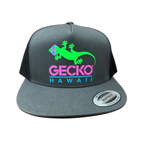 Gecko Hawaii Gecko Flexfit Snapback Trucker Hat Matte Grey With Black