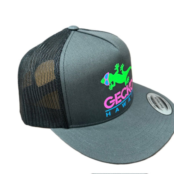 Gecko Hawaii Gecko Flexfit Snapback Trucker Hat Matte Grey With Black