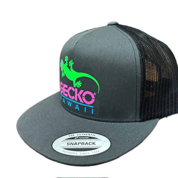 gecko hawaii Gecko Flexfit Snapback Trucker Hat Matte Grey with Black