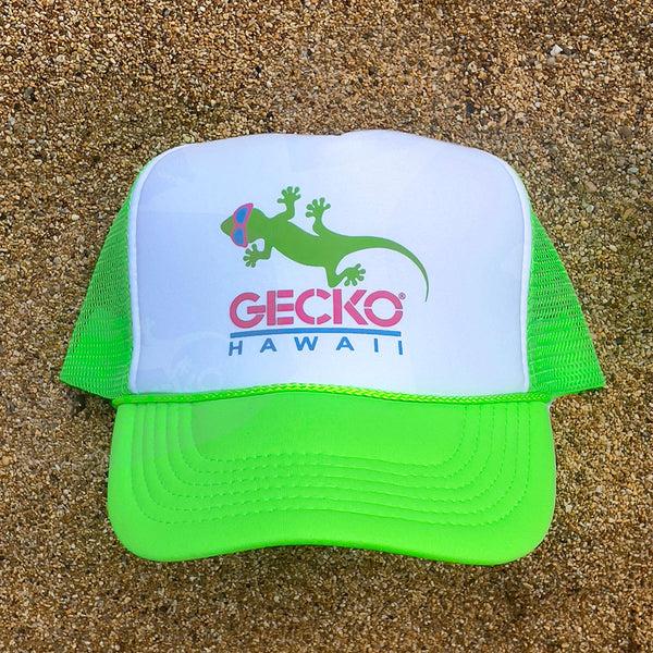 Gecko Hawaii 1980's Neon Green Trucker Hat