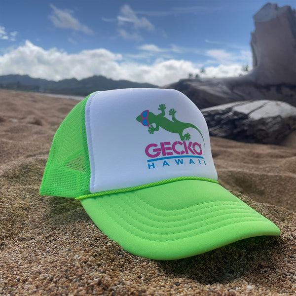 Gecko Hawaii 1980's Neon Green Trucker Hat