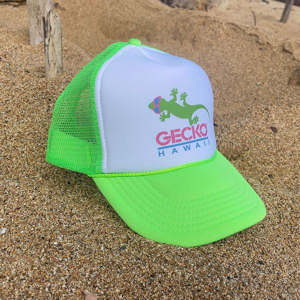 gecko hawaii 1980's Neon Green Trucker Hat