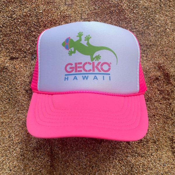 Gecko Hawaii 1980's Neon Pink Trucker Hat