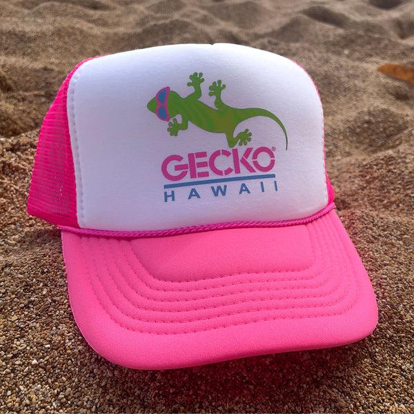 Gecko Hawaii 1980's Neon Pink Trucker Hat