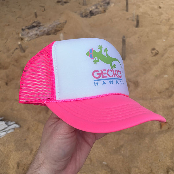 Gecko Hawaii 1980's Neon Pink Trucker Hat