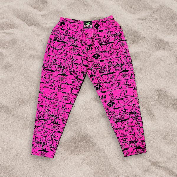 gecko hawaii Hot Pink Gecko Wall '90's Beach Pants