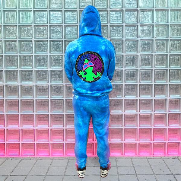 Gecko Hawaii Neon Aqua Blue Tie-Dye Sweatpants