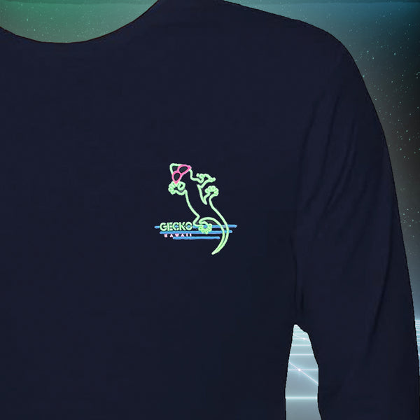 Gecko Hawaii Neon Night Club Navy Long Sleeve