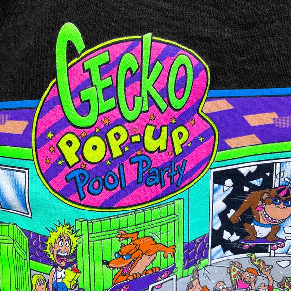 Gecko Hawaii Pop-Up Pool Party Black Beefy Tee
