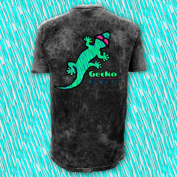 Gecko Hawaii Gecko High Lighter Black Acid Wash Tee