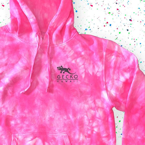 Gecko Hawaii Gecko High Lighter - Neon Pink Tie Dye Hoodie