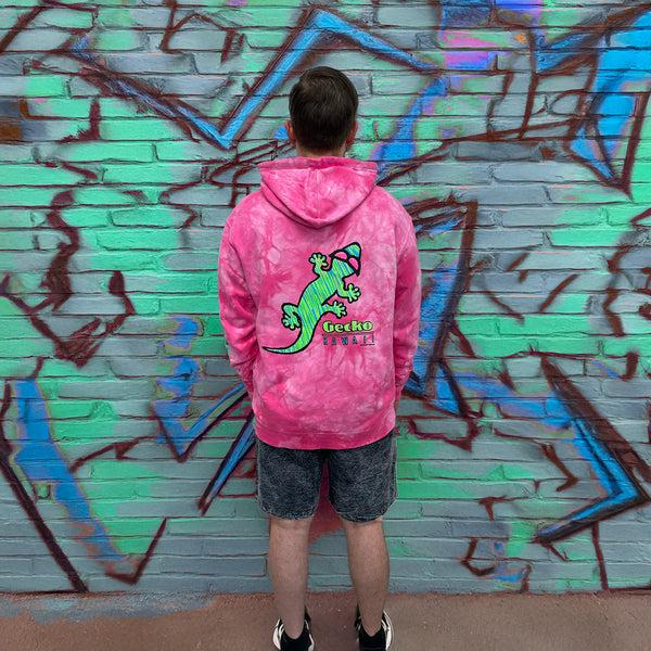 Gecko Hawaii Gecko High Lighter - Neon Pink Tie Dye Hoodie