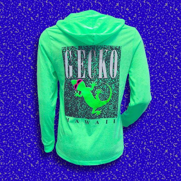 gecko hawaii Gecko Marble 1980's Neon Green HoodTEE V2