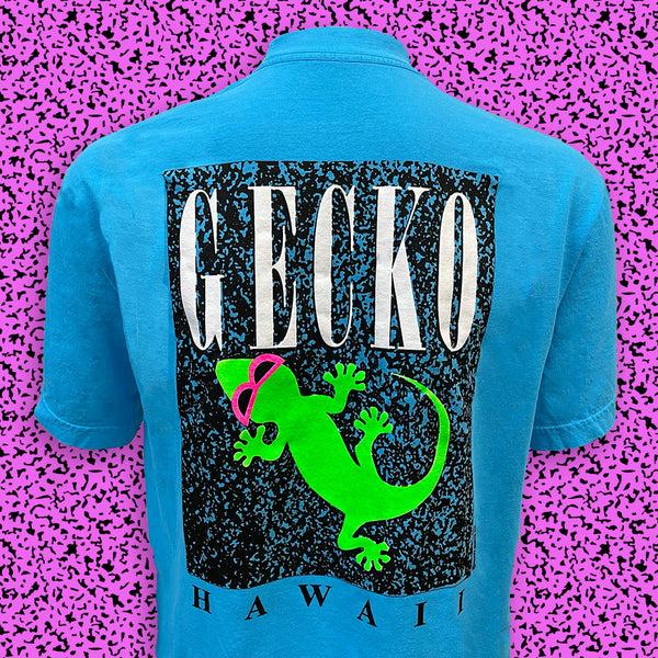 Gecko Hawaii Gecko Marble - 1980s Neon Blue Razz (SINGLE STITCH NECK TEE)