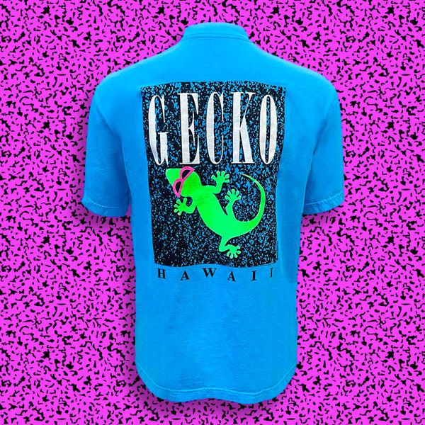 gecko hawaii Gecko Marble - 1980s Neon Blue Razz (SINGLE STITCH NECK TEE)