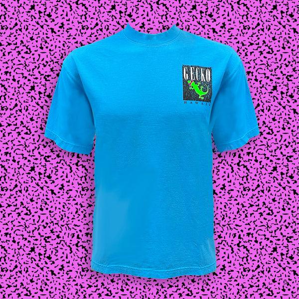 Gecko Hawaii Gecko Marble - 1980s Neon Blue Razz (SINGLE STITCH NECK TEE)