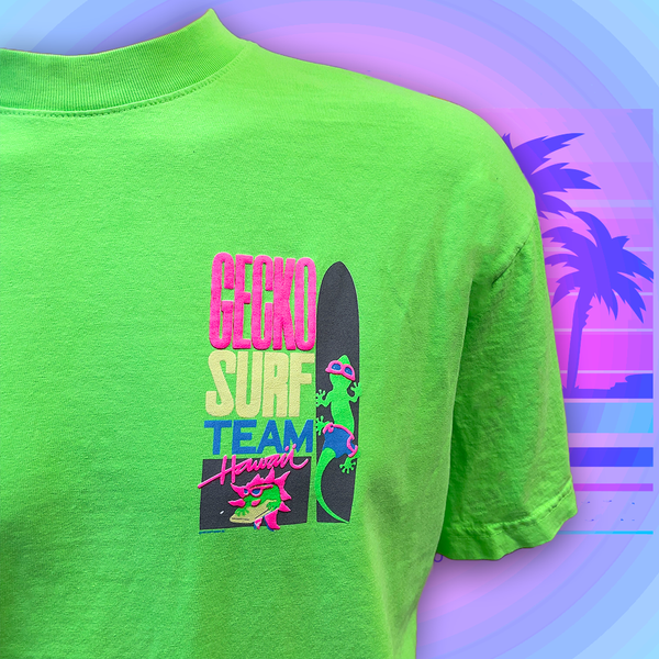 Gecko Hawaii Gecko Surf Team 1989 Neon Green (Single Stitch)