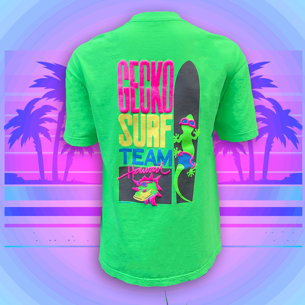gecko hawaii Gecko Surf Team 1989 Neon Green (Single Stitch)