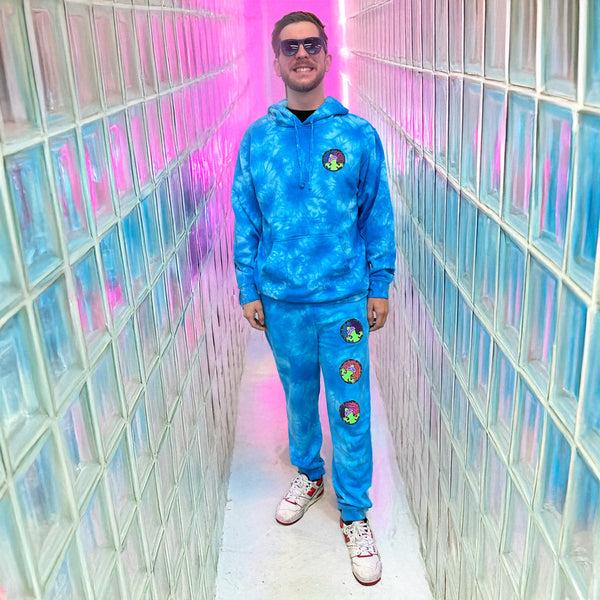Gecko Hawaii Gecko Swirl Neon Aqua Blue Tie Dye Hoodie
