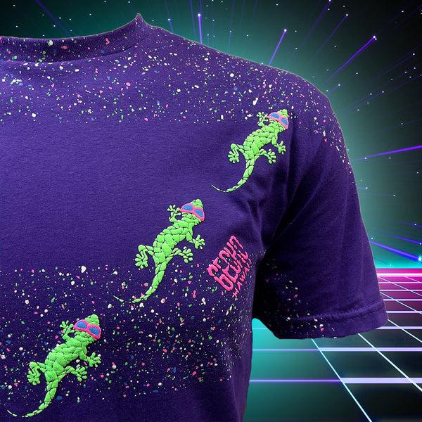 Gecko Hawaii Gecko Trail - 1987 Purple SPLATTER Stripe Beach Tee