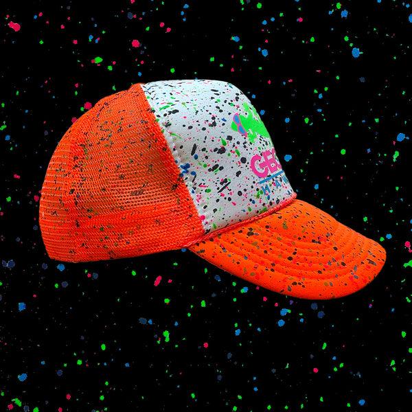 gecko hawaii Glow-In-The-Dark Splatter Neon Orange Trucker Hat (LIMITED)