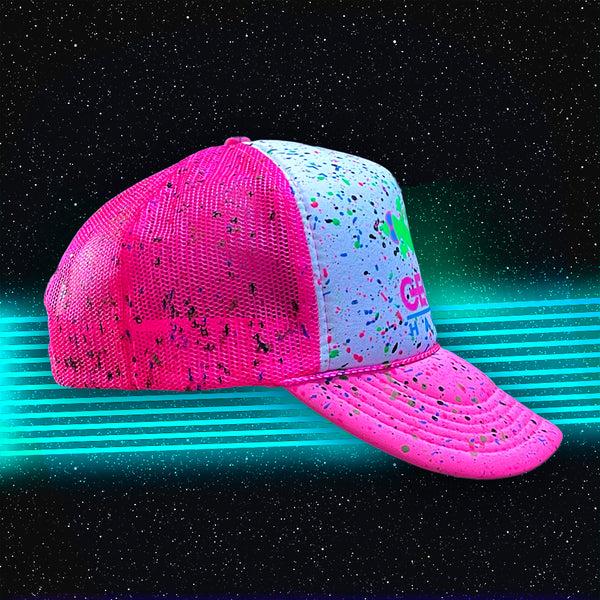 Gecko Hawaii Glow-In-The-Dark Splatter Neon Pink Trucker Hat (LIMITED)