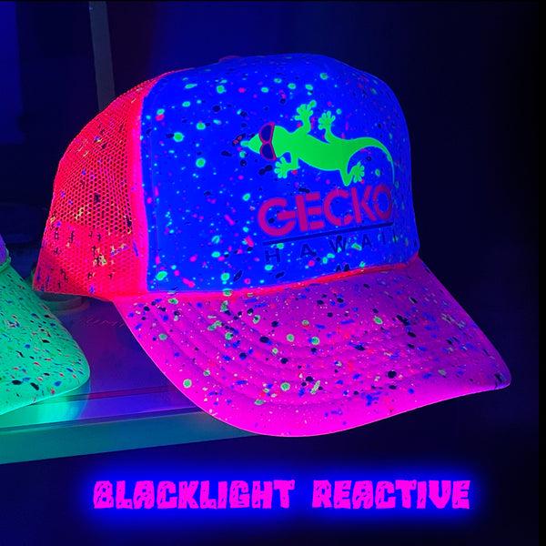 Gecko Hawaii Glow-In-The-Dark Splatter Neon Pink Trucker Hat (LIMITED)