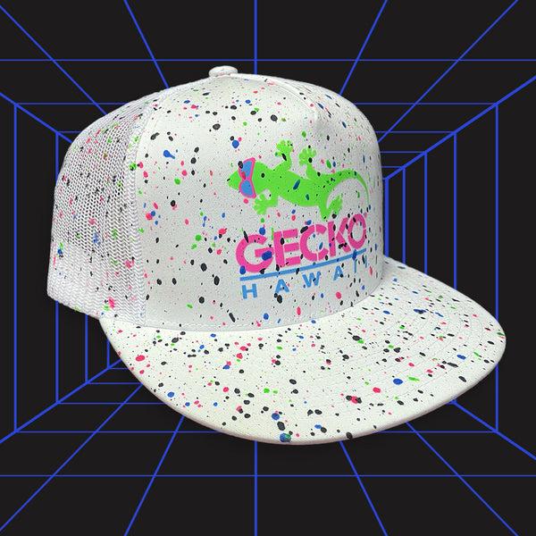 gecko hawaii Glow-In-The-Dark Splatter White Snapback Hat (LIMITED)