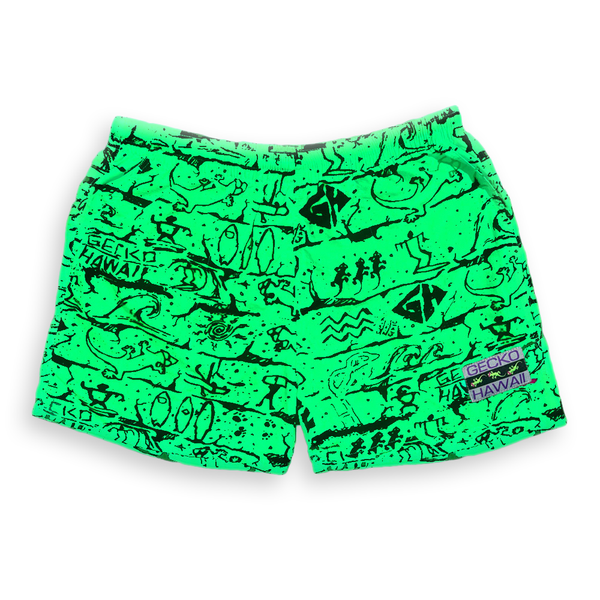 Gecko Hawaii Iconic Gecko Wall Neon Green Volley Shorts