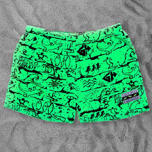 gecko hawaii Iconic Gecko Wall Neon Green Volley Shorts