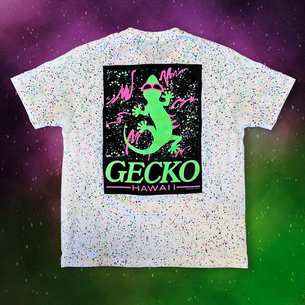 gecko hawaii Limited Edition Space Gecko Glow In The Dark Splatter White Tee