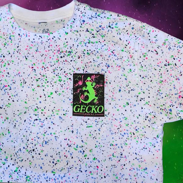 Gecko Hawaii Limited Edition Space Gecko Glow In The Dark Splatter White Tee