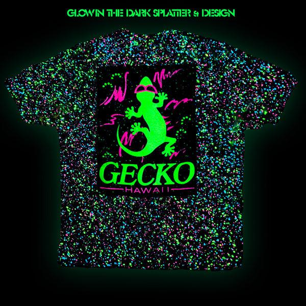 Gecko Hawaii Limited Edition Space Gecko Glow In The Dark Splatter White Tee