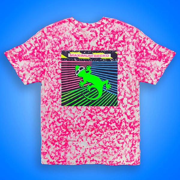 gecko hawaii Max Gecko - 1980's Sponge Paint Neon Pink GITD Tee (Limited Edition)