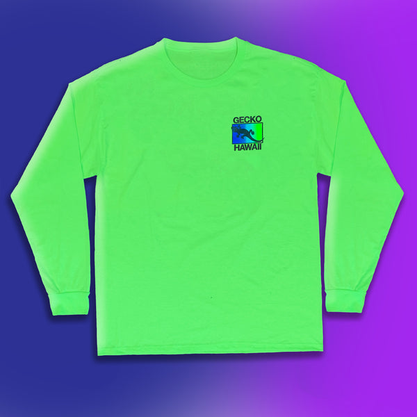 Gecko Hawaii Neon Drift- Tidal Twist Neon Green Long Sleeve Tee
