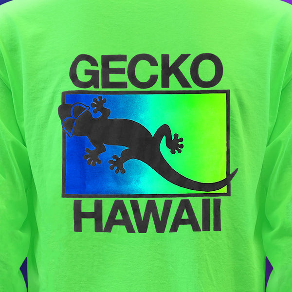 Gecko Hawaii Neon Drift- Tidal Twist Neon Green Long Sleeve Tee