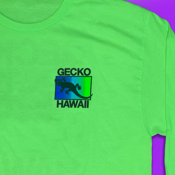 Gecko Hawaii Neon Drift- Tidal Twist Neon Green Long Sleeve Tee