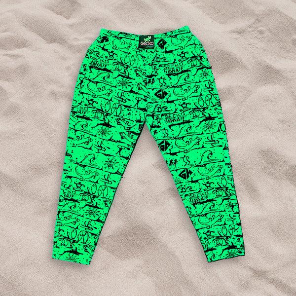 gecko hawaii Neon Green Gecko Wall '90's Beach Pants