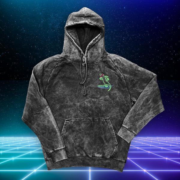 Gecko Hawaii Neon Night Club - Limited Edition Black Acid Wash Hoodie