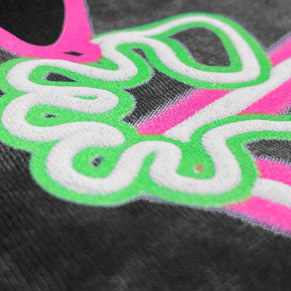 Gecko Hawaii Neon Night Club - Limited Edition Black Acid Wash Hoodie