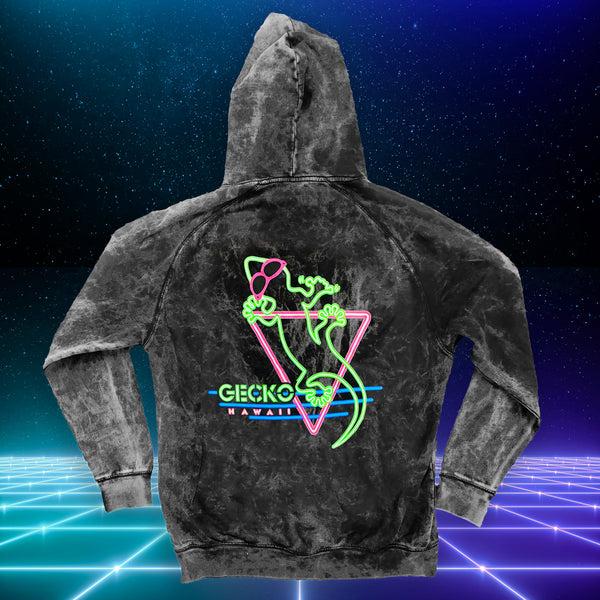 gecko hawaii Neon Night Club - Limited Edition Black Acid Wash Hoodie