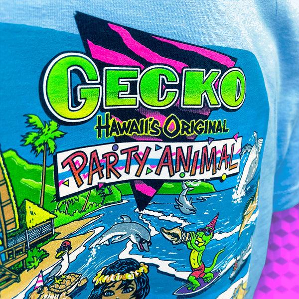 Gecko Hawaii Original Party Animal: 1980's Soft Blue Tee