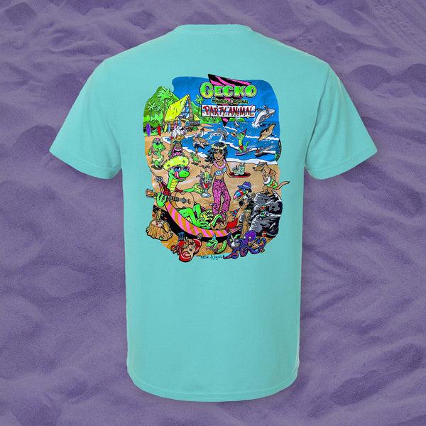 gecko hawaii Original Party Animal - 1980's Surfside Cyan Pigment Dyed Tee