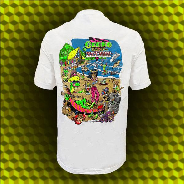 gecko hawaii Original Party Animal: Gecko X Nazar White Tee