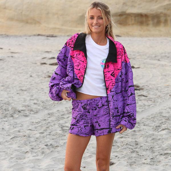 Gecko Hawaii Pink/Purple Gecko Wall "V Full Zip" Windbreaker