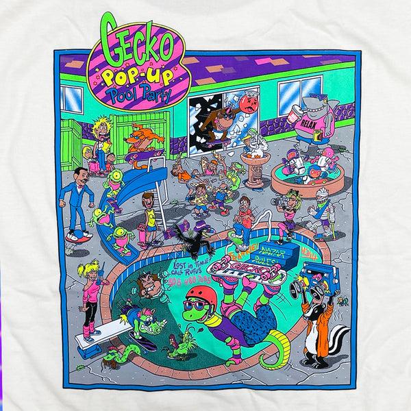 Gecko Hawaii Pop-Up Pool Party Classic White Beefy Tee