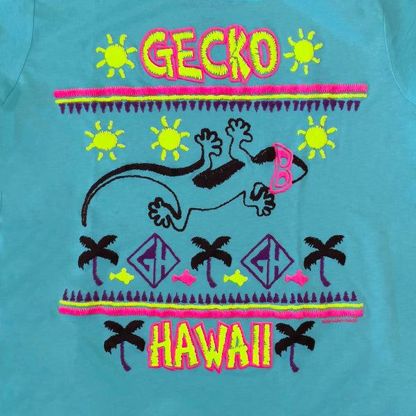 Gecko Hawaii SECRET - 1989 StitchWave- Surfside Cyan Pigment Dyed Tee