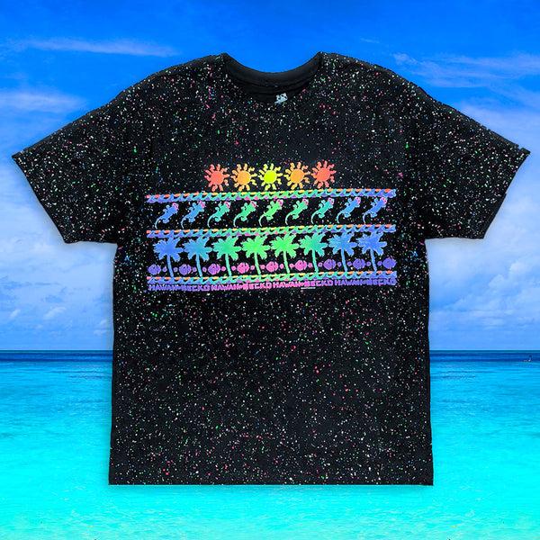 gecko hawaii Surf N' Sun - 1980's Splatter Glow Black Tee