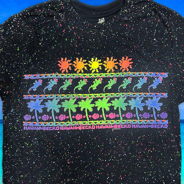 Gecko Hawaii Surf N' Sun - 1980's Splatter Glow Black Tee
